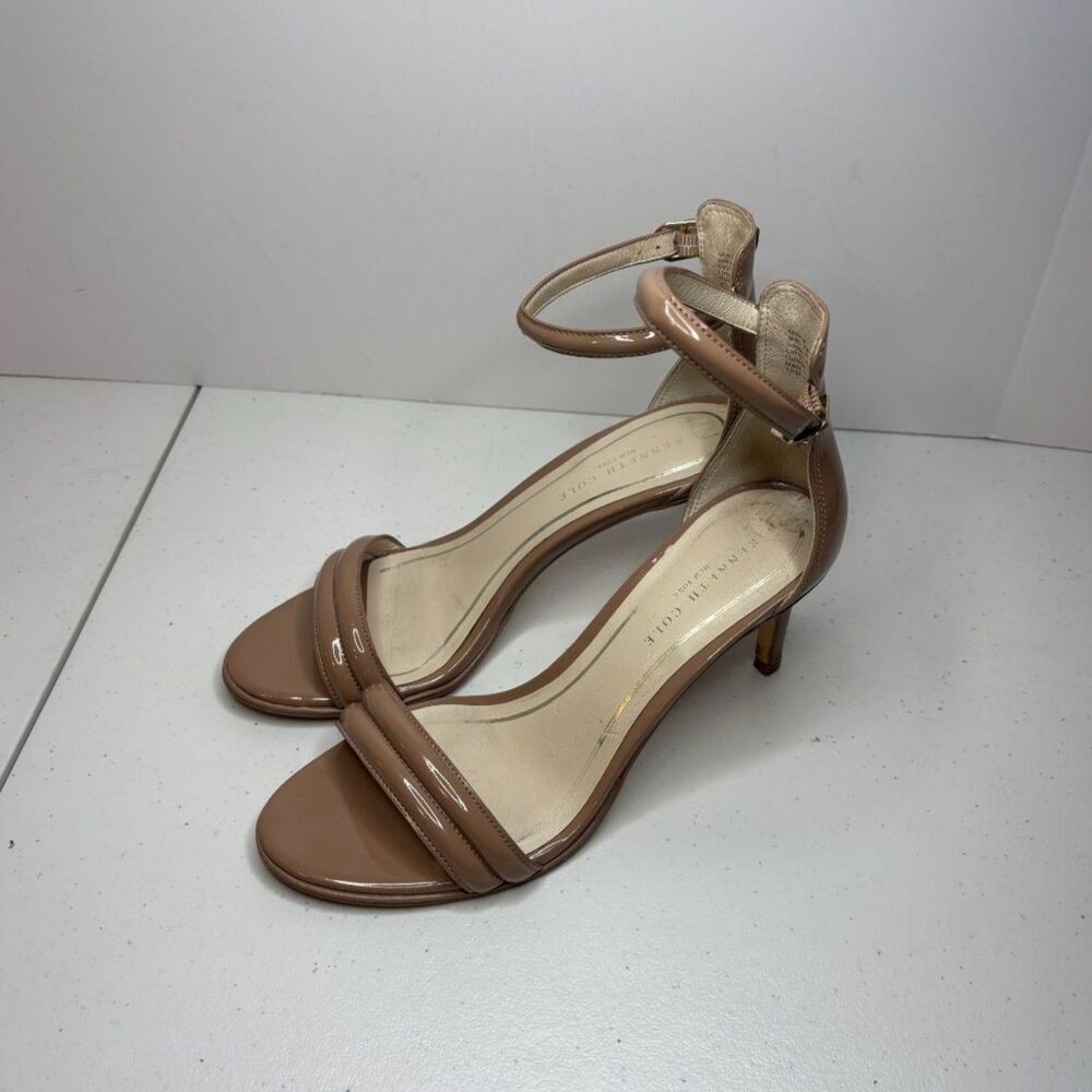 Kenneth Cole Beige Strappy Patent Leather High Heel Womens Designer